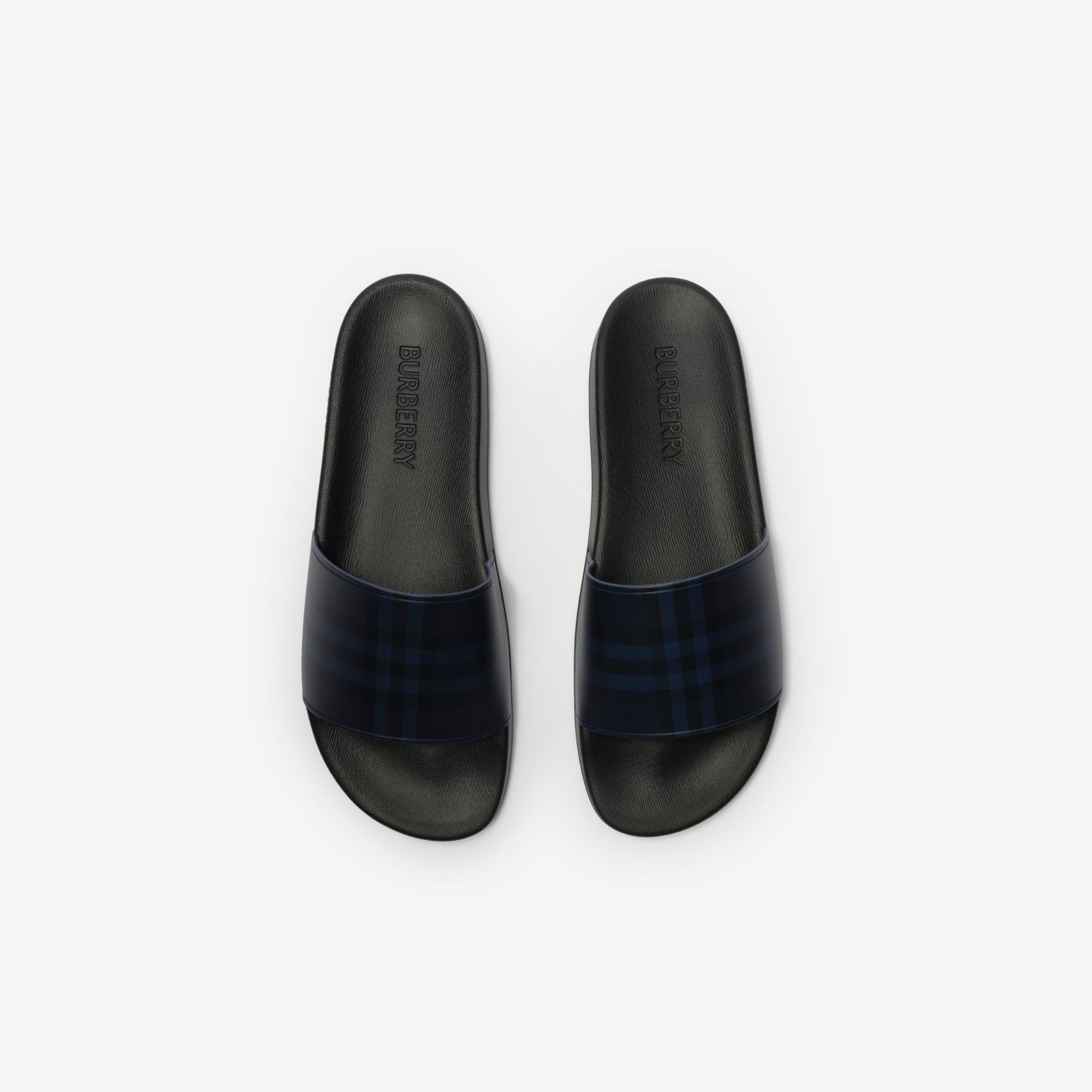  Dép Burberry Check Slides 'Navy' 