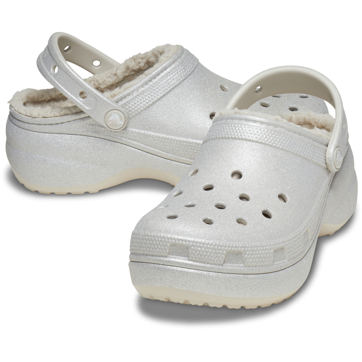  Dép Crocs Platform Glitter Lined Clog ‘Silver’ 