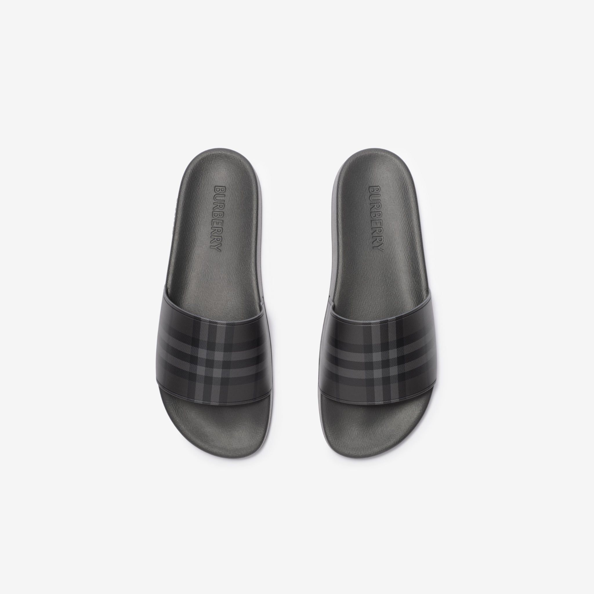  Dép Nam Burberry Check Slides 'Lead Grey' 