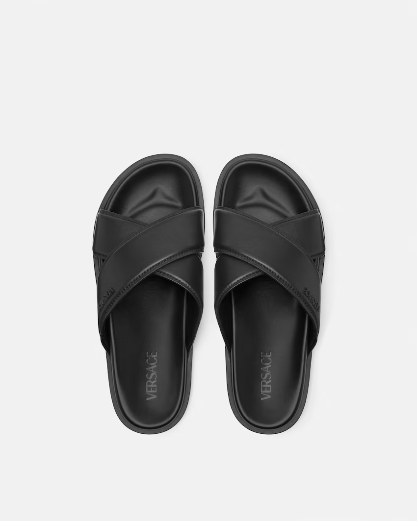  Dép Nam Versace Leather Sandals 'Black' 