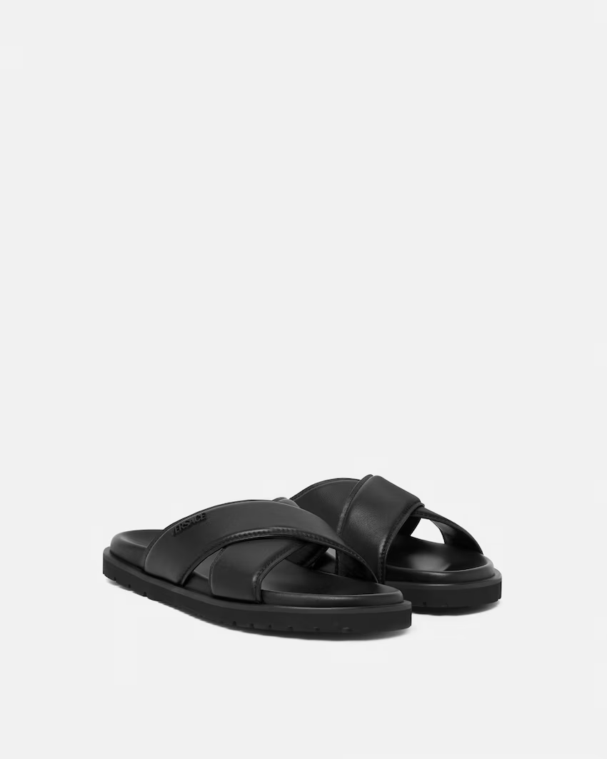  Dép Nam Versace Leather Sandals 'Black' 