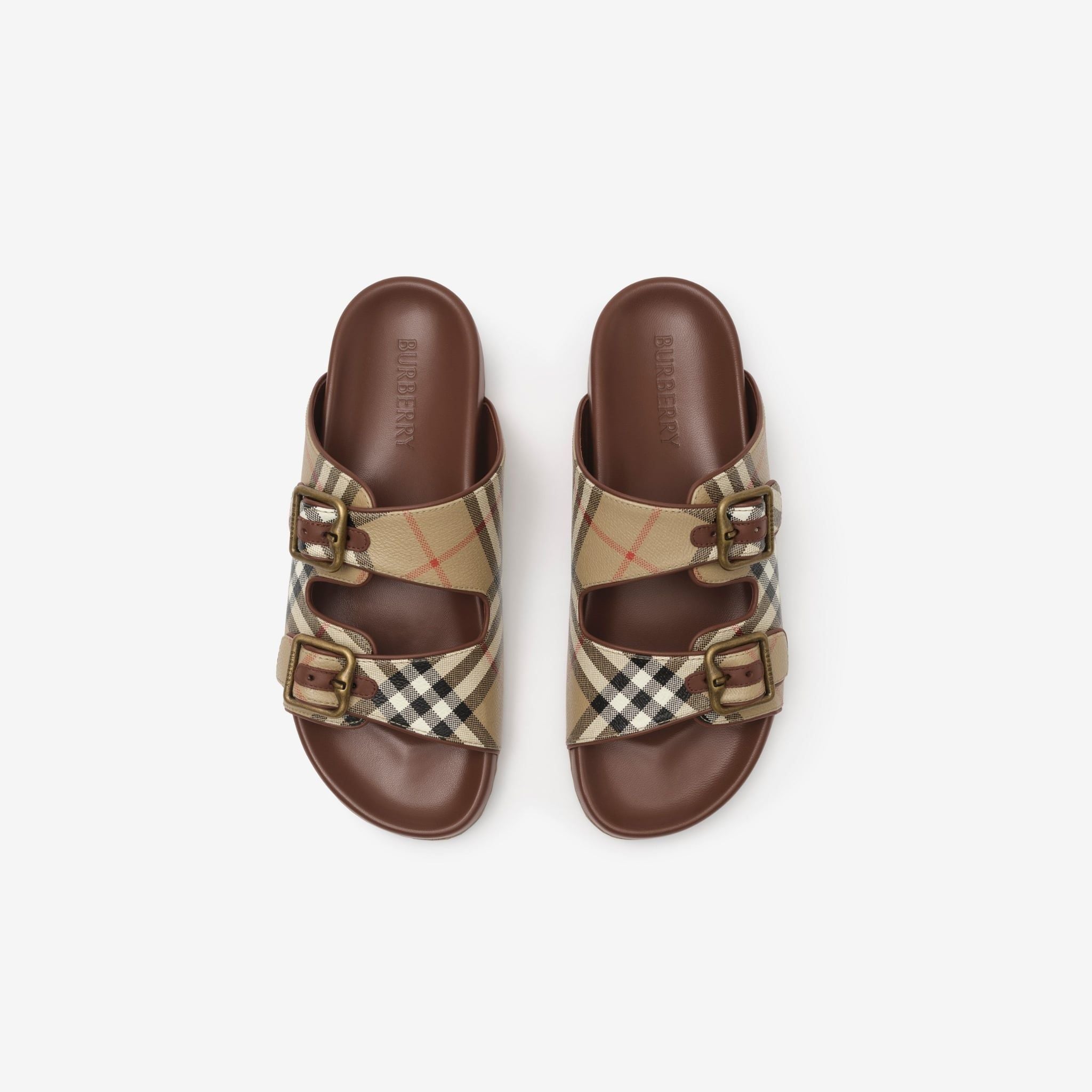  Dép Nữ Burberry Check Leather Urchin Sandals 'Beige' 