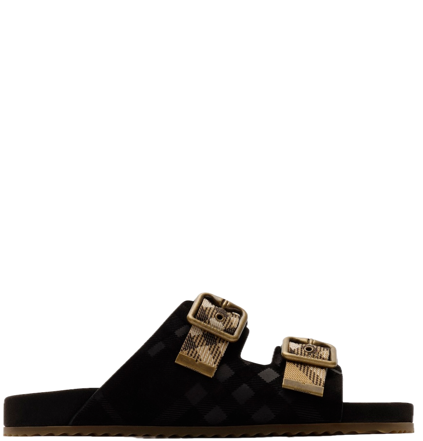  Dép Nữ Burberry Check Suede Urchin Sandals 'Black' 