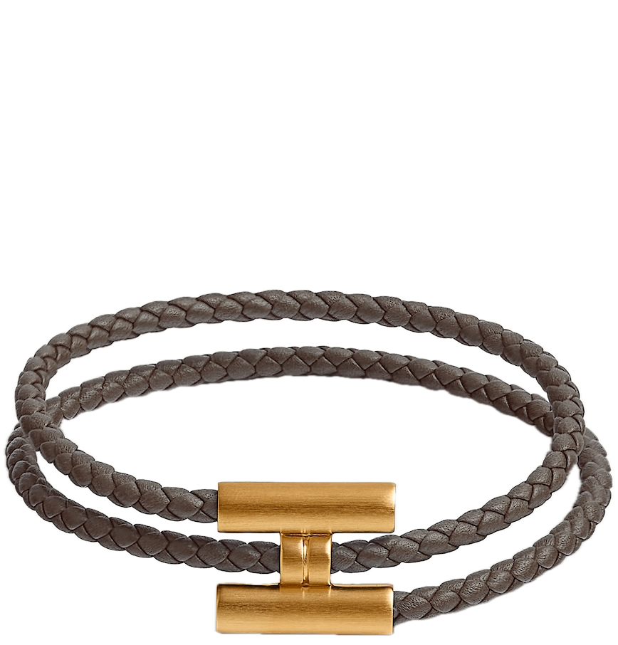 Vòng Tay Nam Hermes Tournis Tresse 'Gris Étain Gold' 