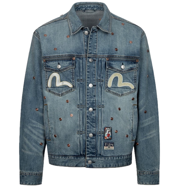  Áo Evisu Allover Rivets Seagull Denim Jacket 'Indigo' 