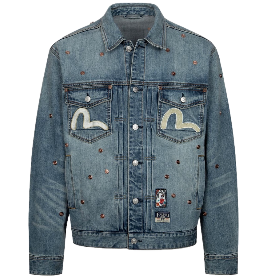  Áo Evisu Allover Rivets Seagull Denim Jacket 'Indigo' 
