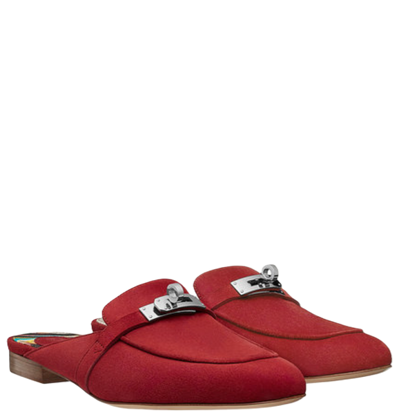 Giày Nữ Hermes Oz Mule Slide Slipper Shoe Flat 'Red' 