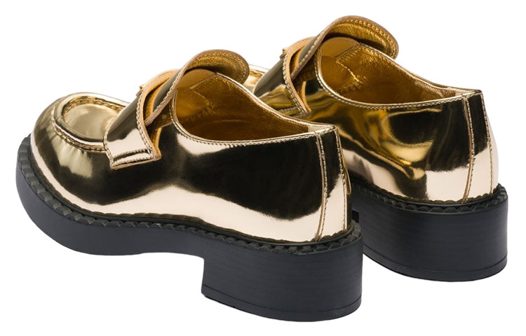  Giày Nữ Prada Metallic Leather Loafers 'Gold' 