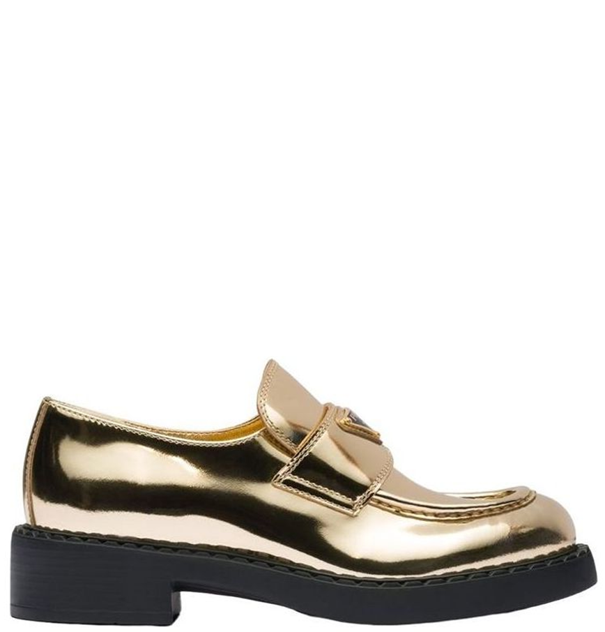  Giày Nữ Prada Metallic Leather Loafers 'Gold' 
