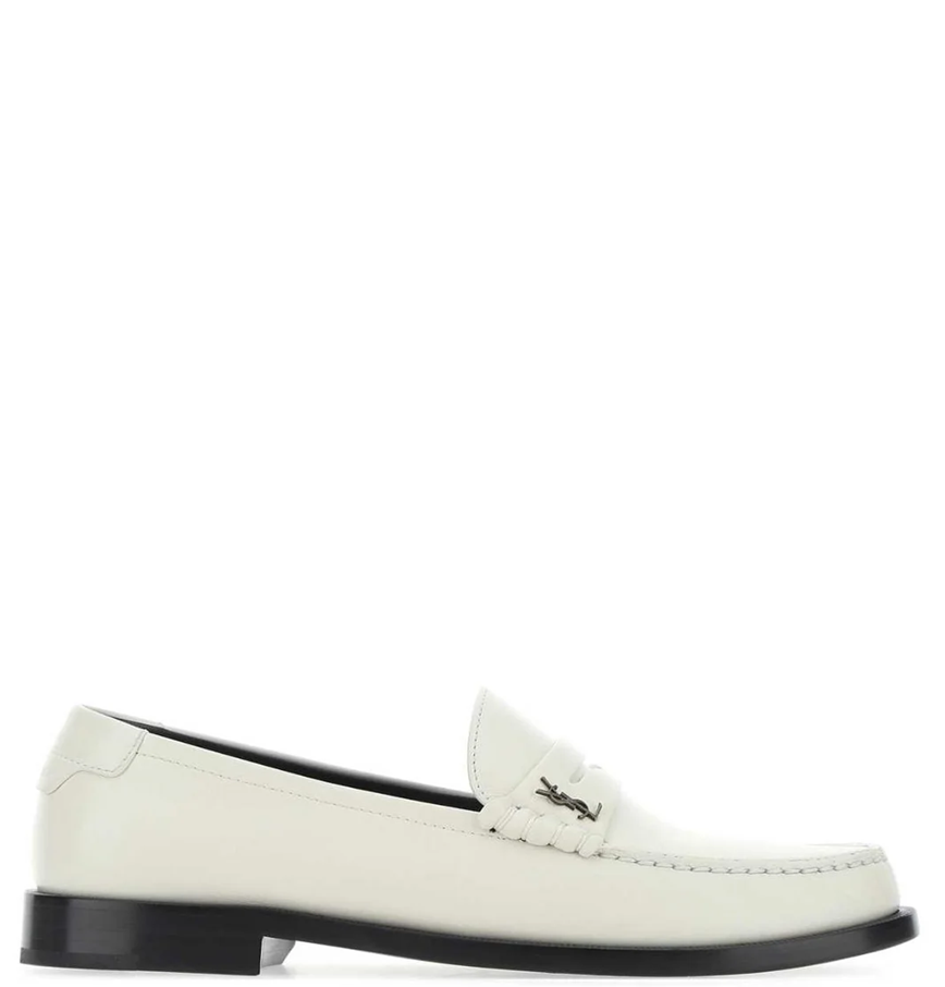  Giày Nữ Saint Laurent Monogram Plaque Slip-On Loafers 'White' 