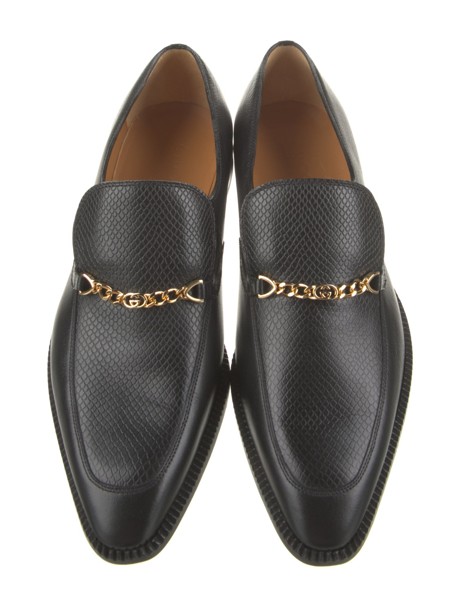  Giày Nam Gucci Leather Chain-Link Accents Dress Loafers 'Black' 
