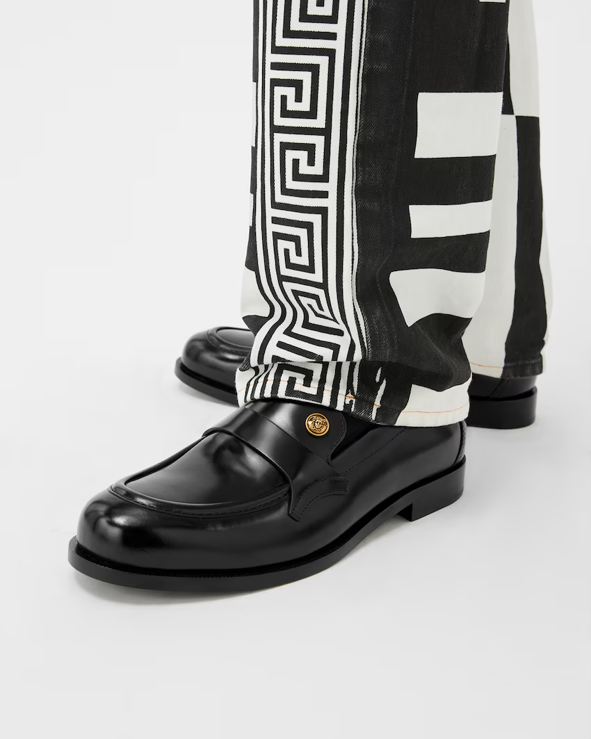 Giày Nam Versace Manu Leather Loafers 'Black' 