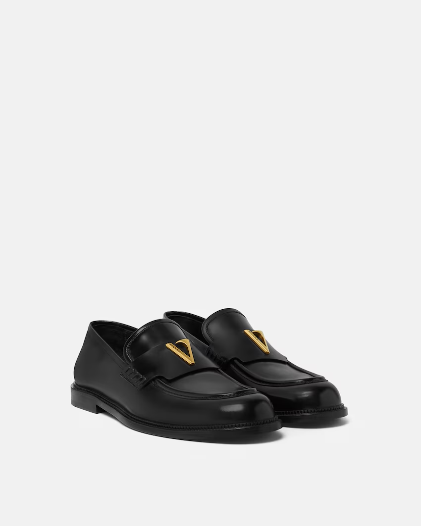  Giày Nam Versace V Leather Loafers 'Black' 