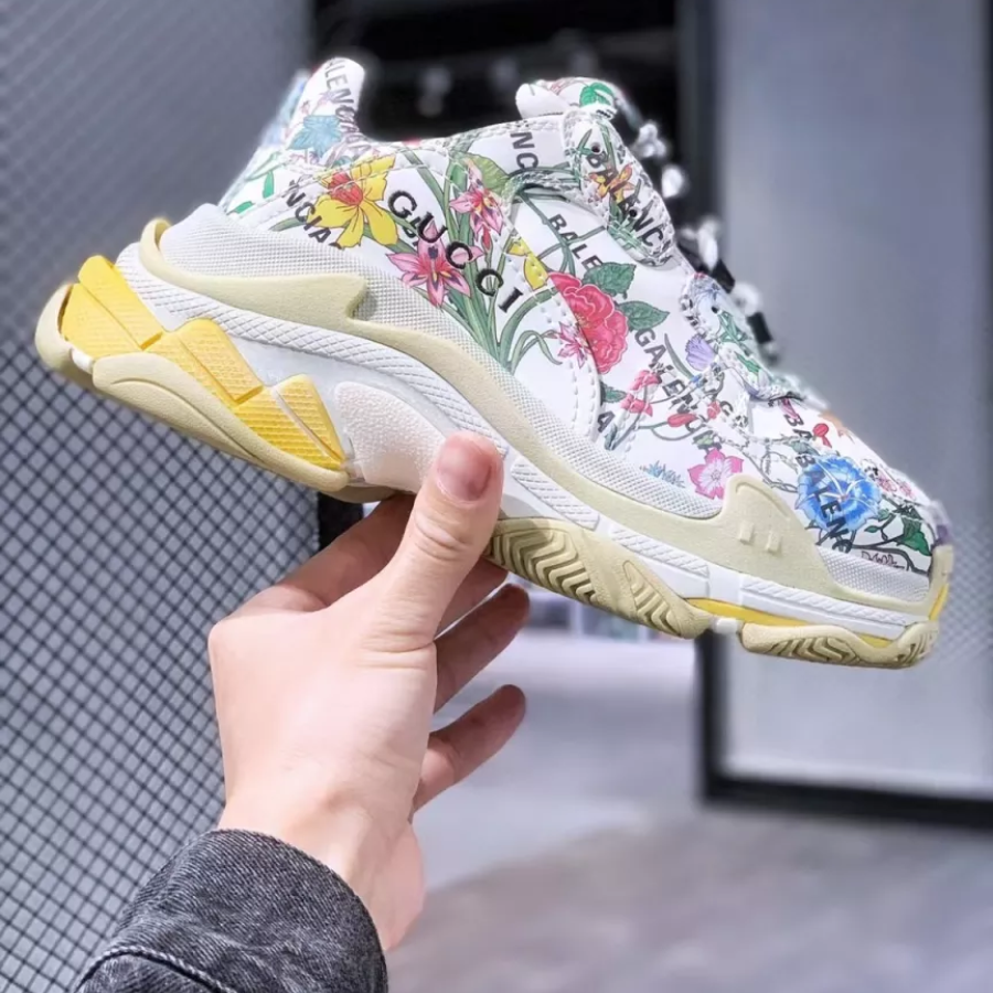  Giày Nữ Gucci x Balenciaga Triple S 'Flora Print' 