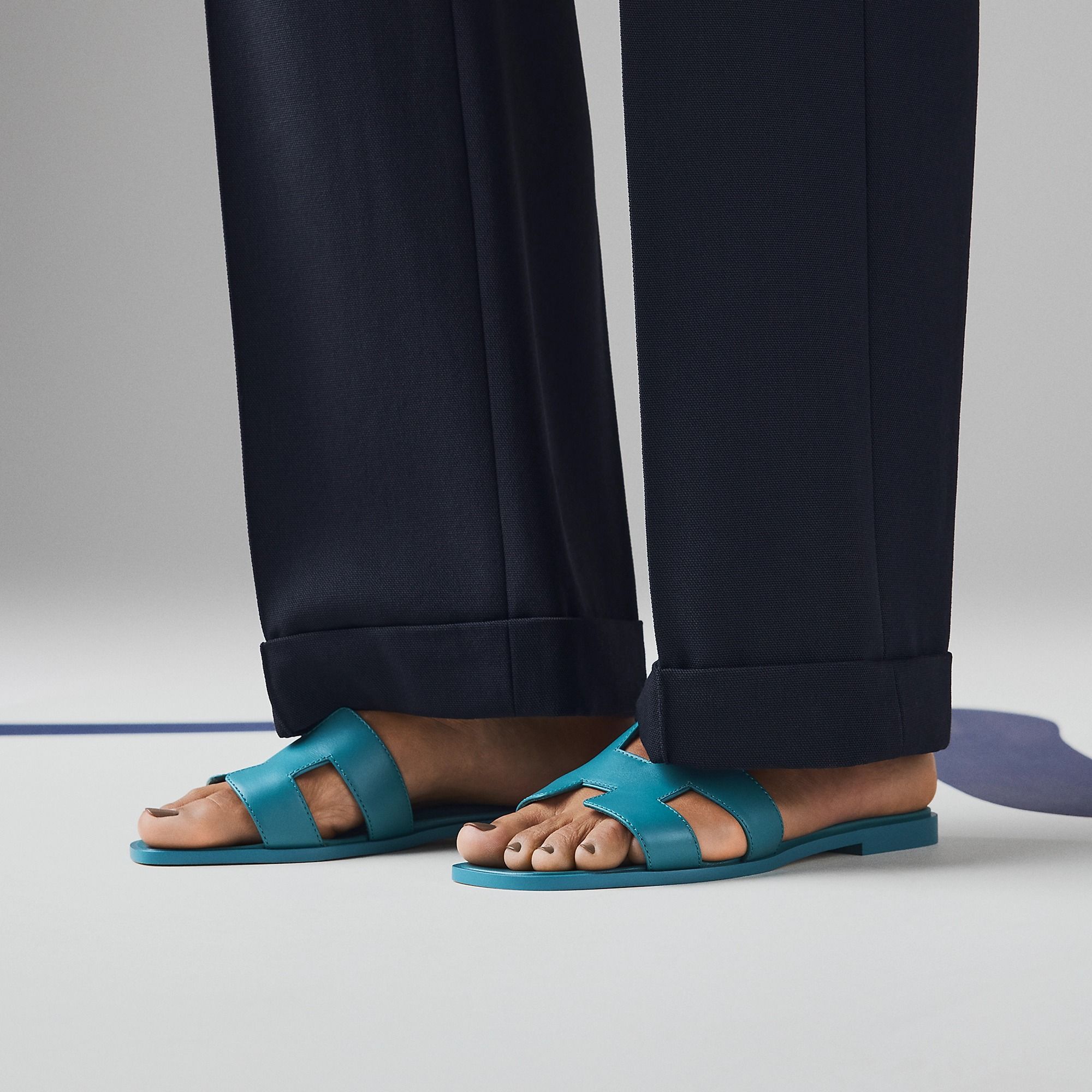  Dép Nữ Hermes Oran Sandal 'Bleu Iroise' 