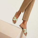  Dép Nữ Hermes Oran Sandal 'Vert De Mer' 