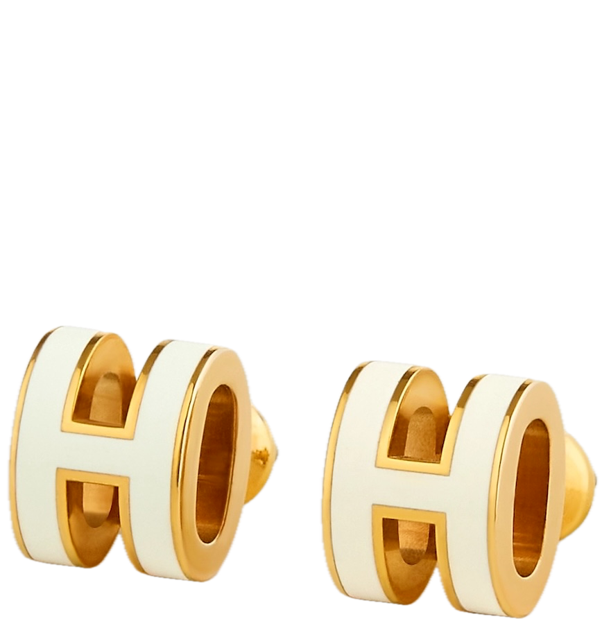  Khuyên Tai Nữ Hermes Mini Pop H 'Blanc Gold' 