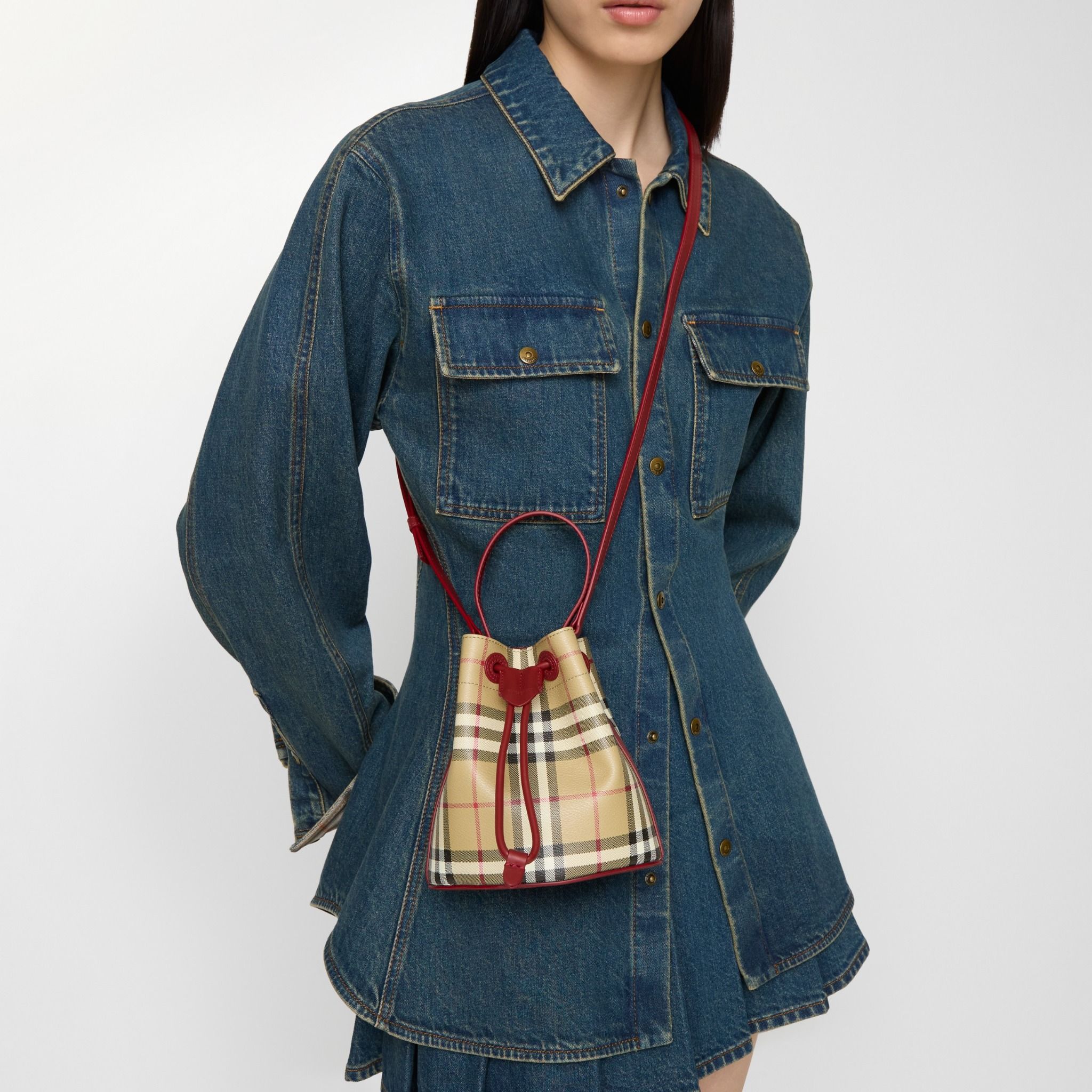  Túi Nữ Burberry Mini Check Bucket Bag 'Beige' 