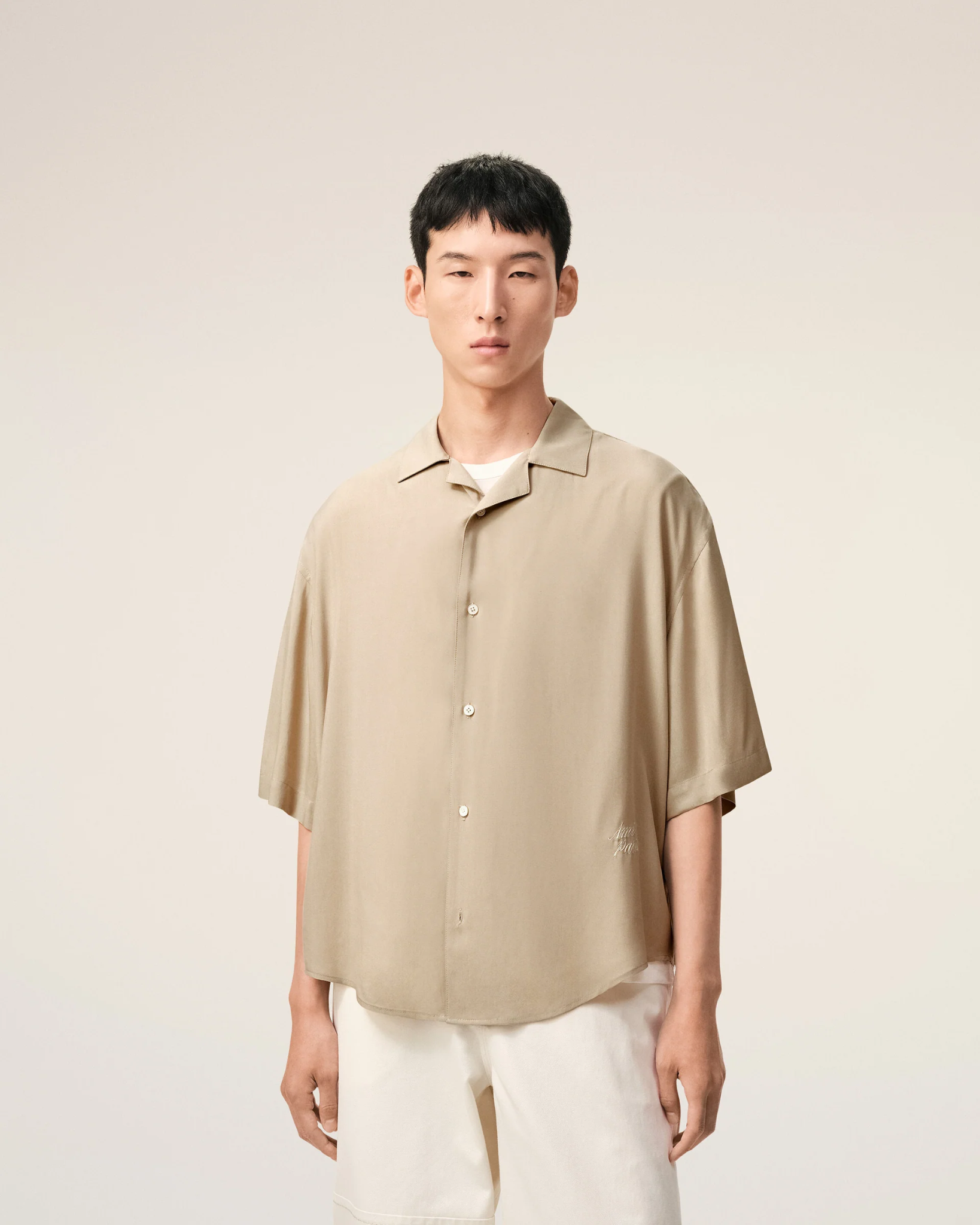  Áo Ami Paris Boxy Short Sleeve Embroidered Shirt 'Beige' 