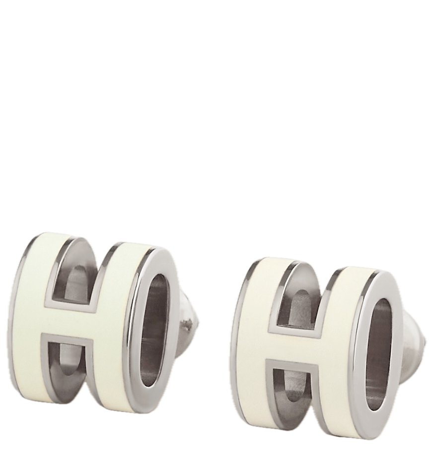  Khuyên Tai Nữ Hermes Mini Pop H 'Blanc Palladium' 