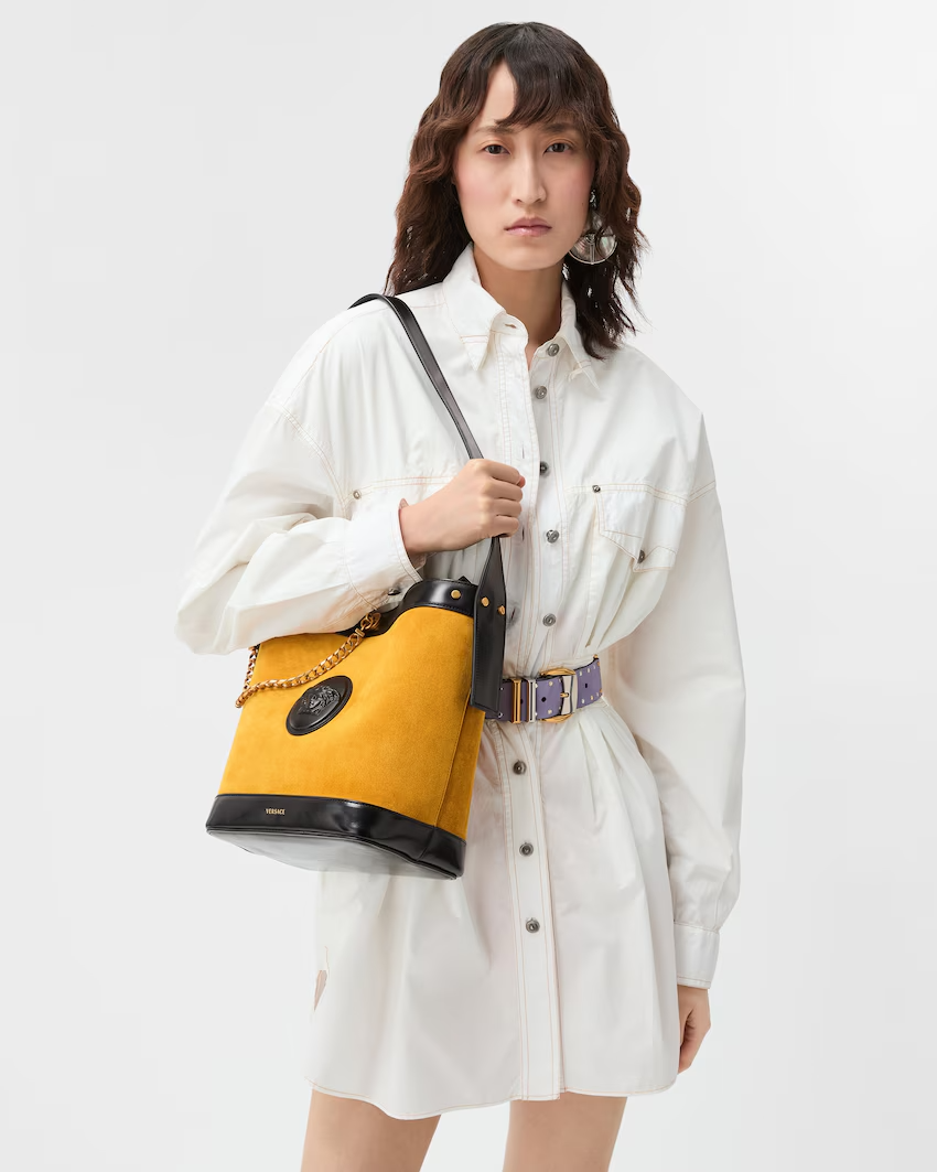  Túi Nữ Versace Pivot Small Suede Bucket Bag 'Yellow' 