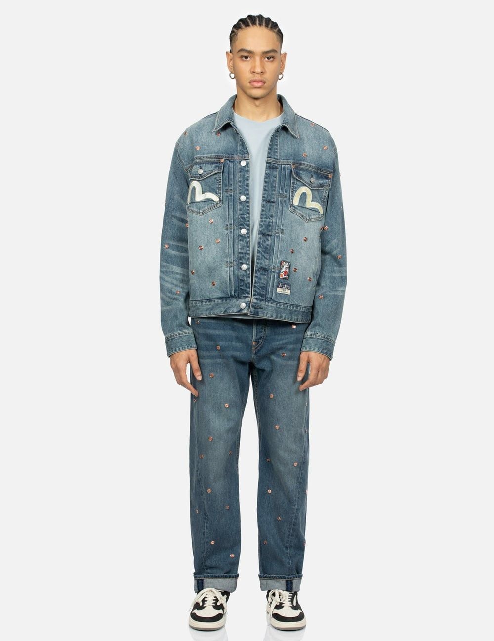  Áo Evisu Allover Rivets Seagull Denim Jacket 'Indigo' 