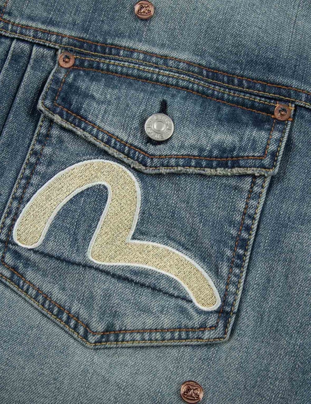  Áo Evisu Allover Rivets Seagull Denim Jacket 'Indigo' 