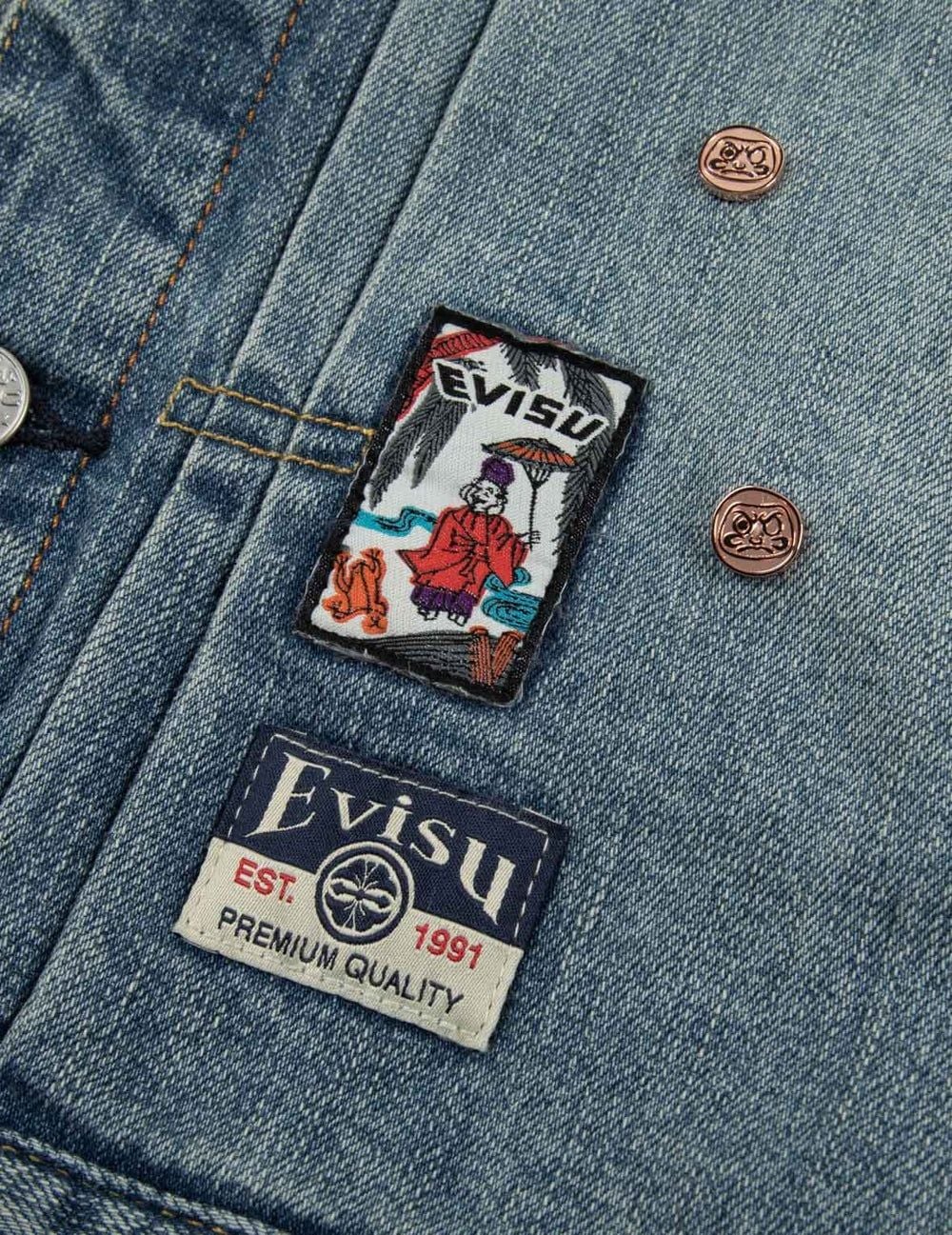  Áo Evisu Allover Rivets Seagull Denim Jacket 'Indigo' 