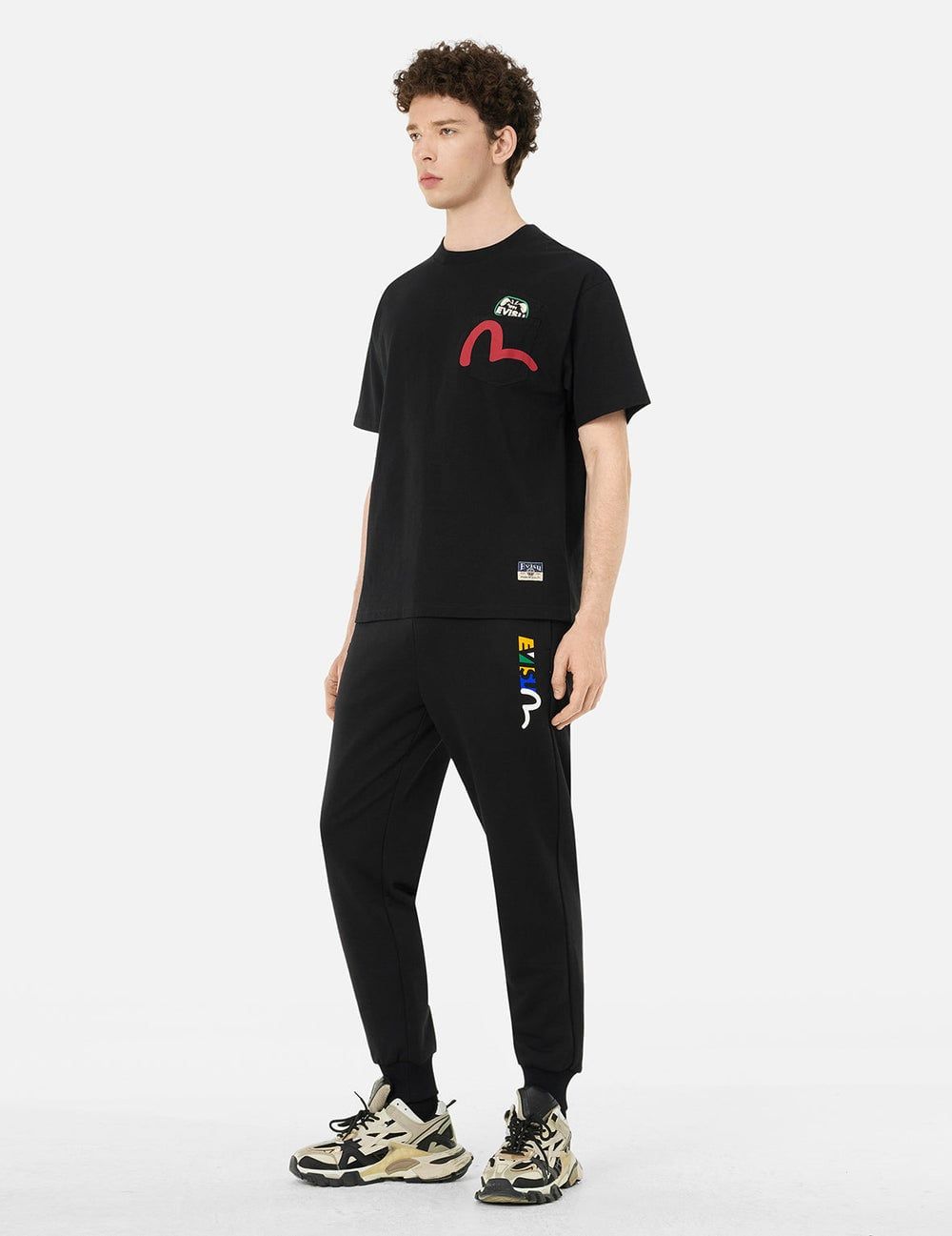  Áo Evisu Multi-Pocket and Multi-Print T-shirt 'Black' 
