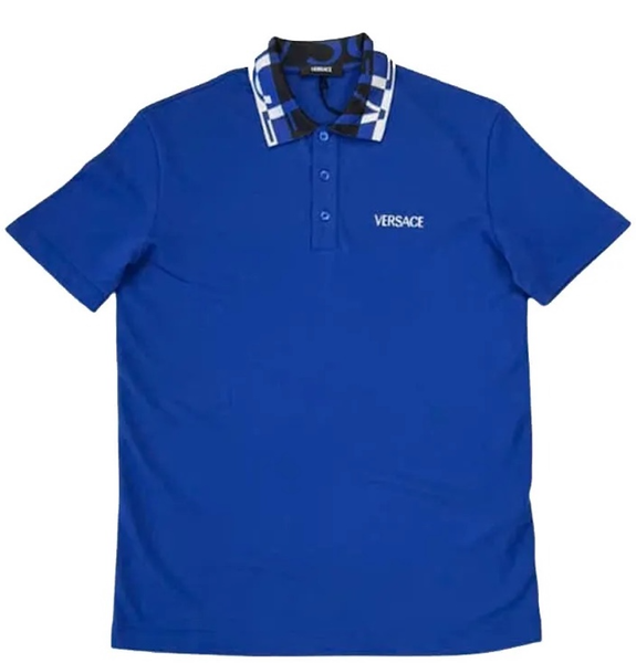  Áo Nam Versace Patterned Collar Logo 'Blue' 
