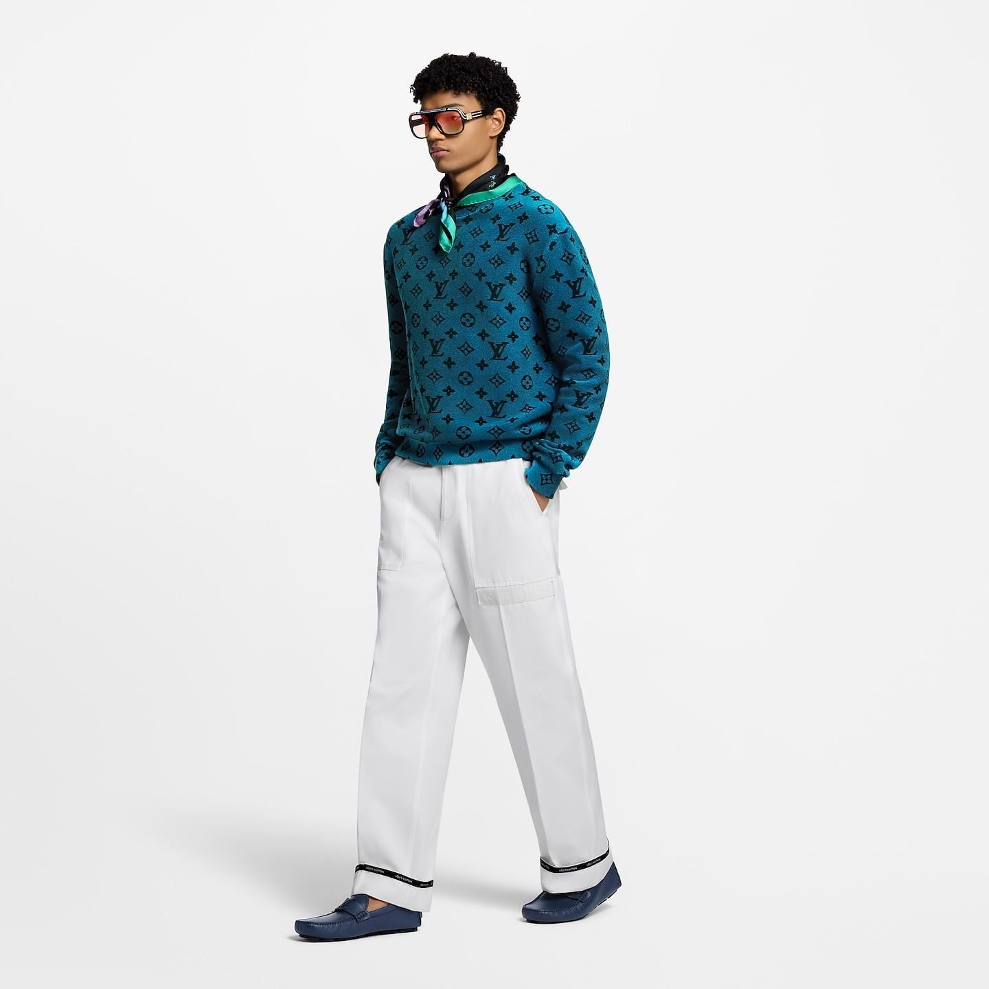  Giày Nam Louis Vuitton LV Monza Taïga Moccasins 'Marine' 