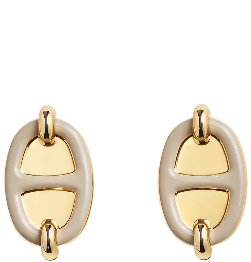  Khuyên Tai Nữ Hermes Mini Maillon 'Marron Glacé Gold' 