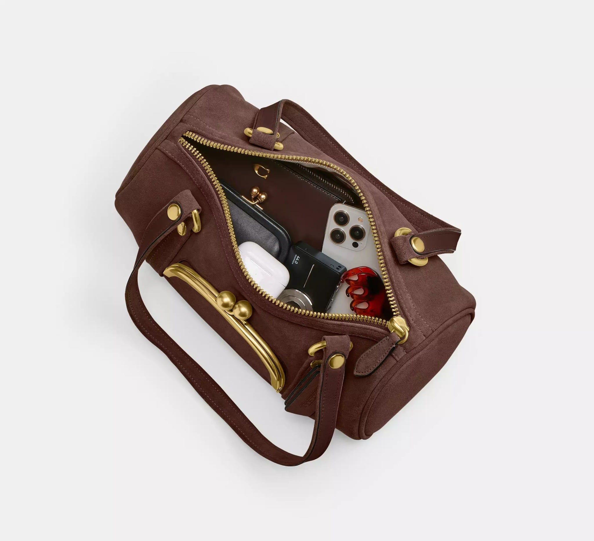  Túi Nữ Coach Kisslock Barrel Bag 'Dark Chocolate' 