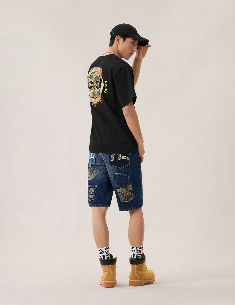  Quần Evisu Brocade Patchwork Shorts 'Indigo' 