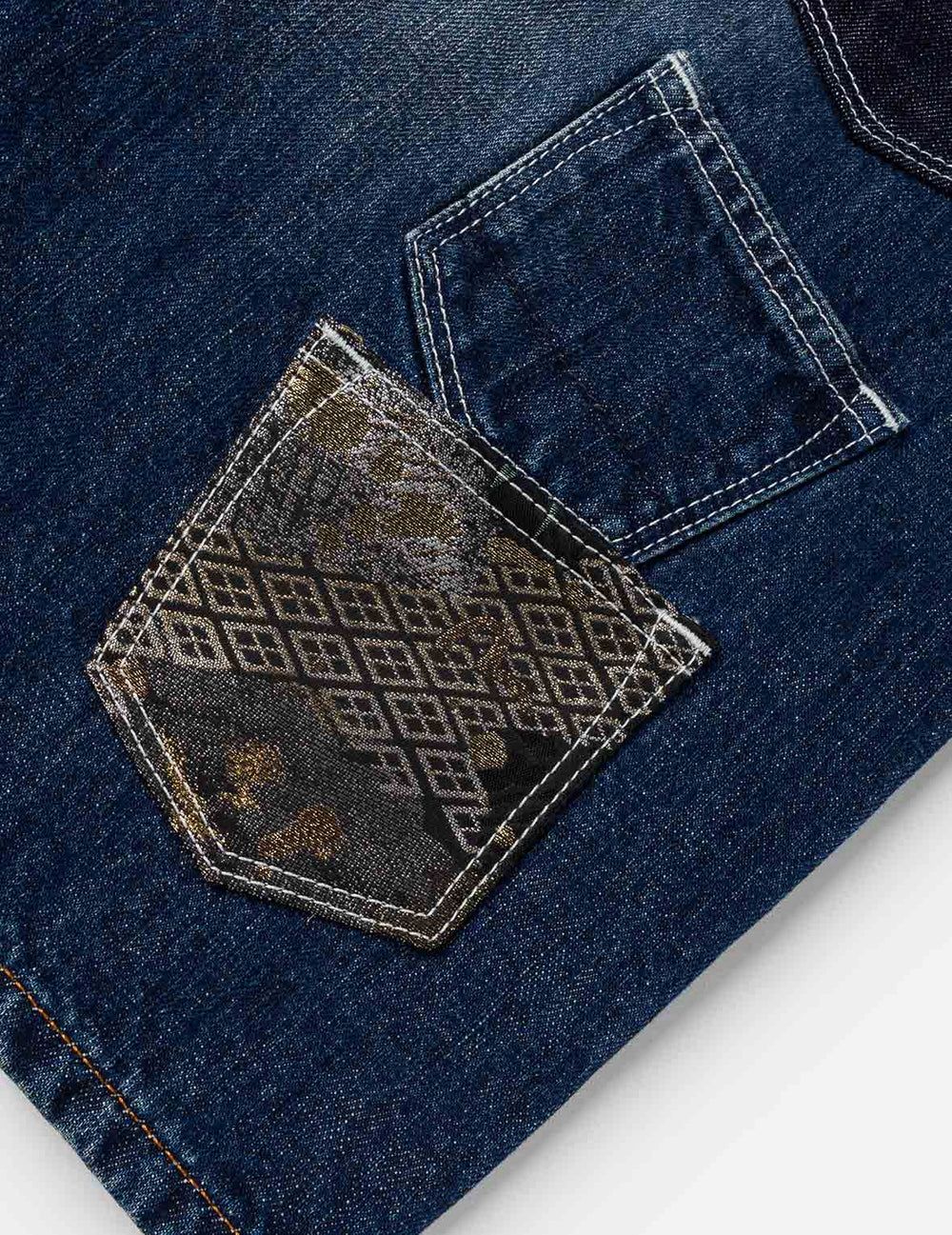  Quần Evisu Brocade Patchwork Shorts 'Indigo' 