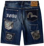  Quần Evisu Brocade Patchwork Shorts 'Indigo' 