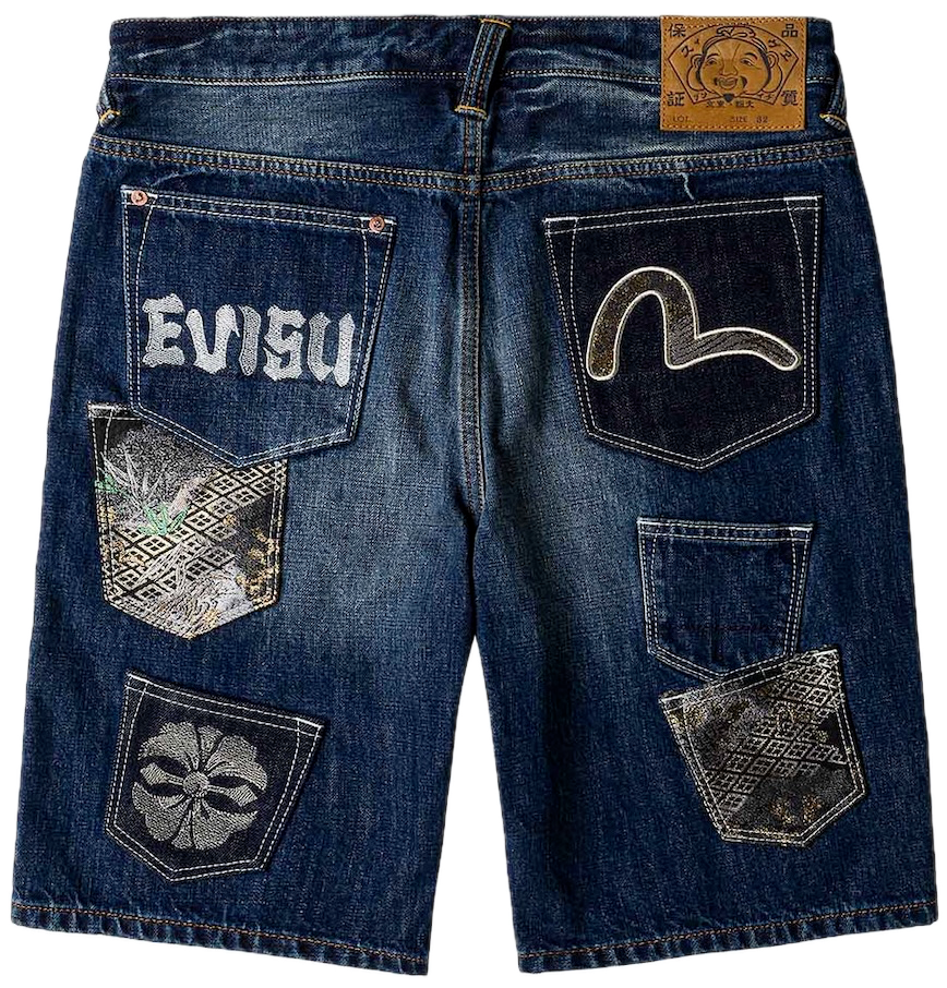  Quần Evisu Brocade Patchwork Shorts 'Indigo' 