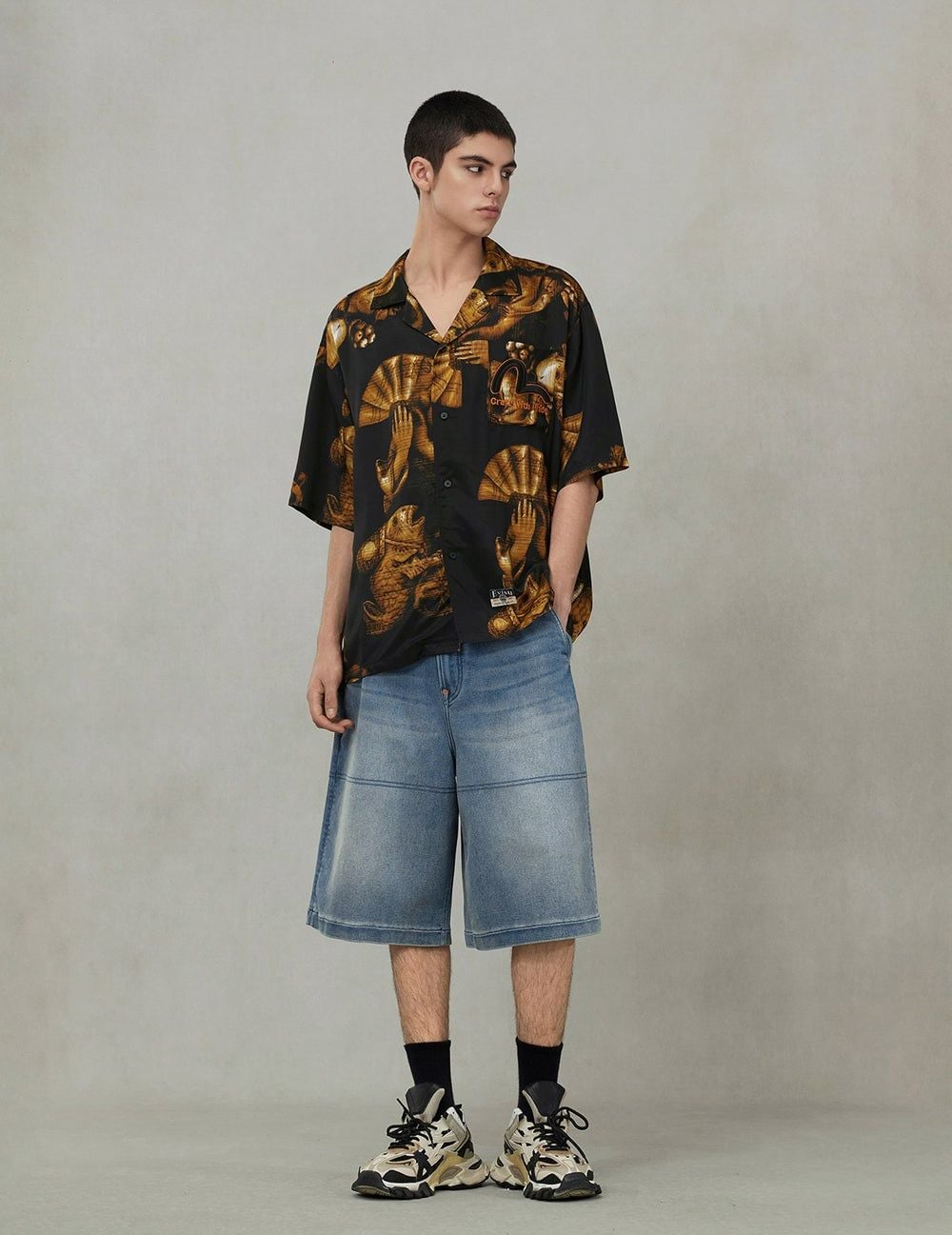  Quần Evisu Seagull and Logo Appliqué Shorts 'Denim' 