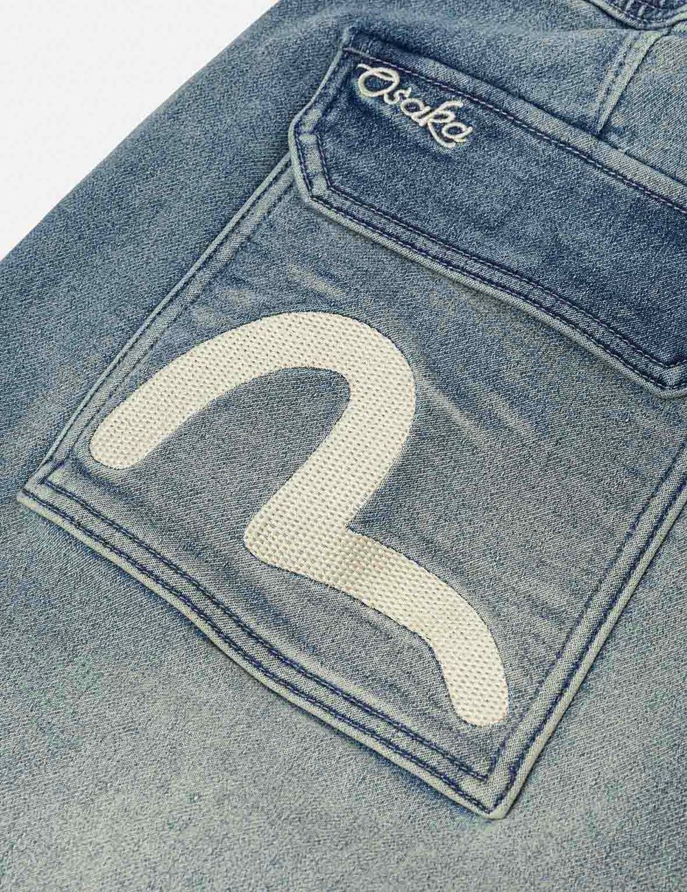  Quần Evisu Seagull and Logo Appliqué Shorts 'Denim' 