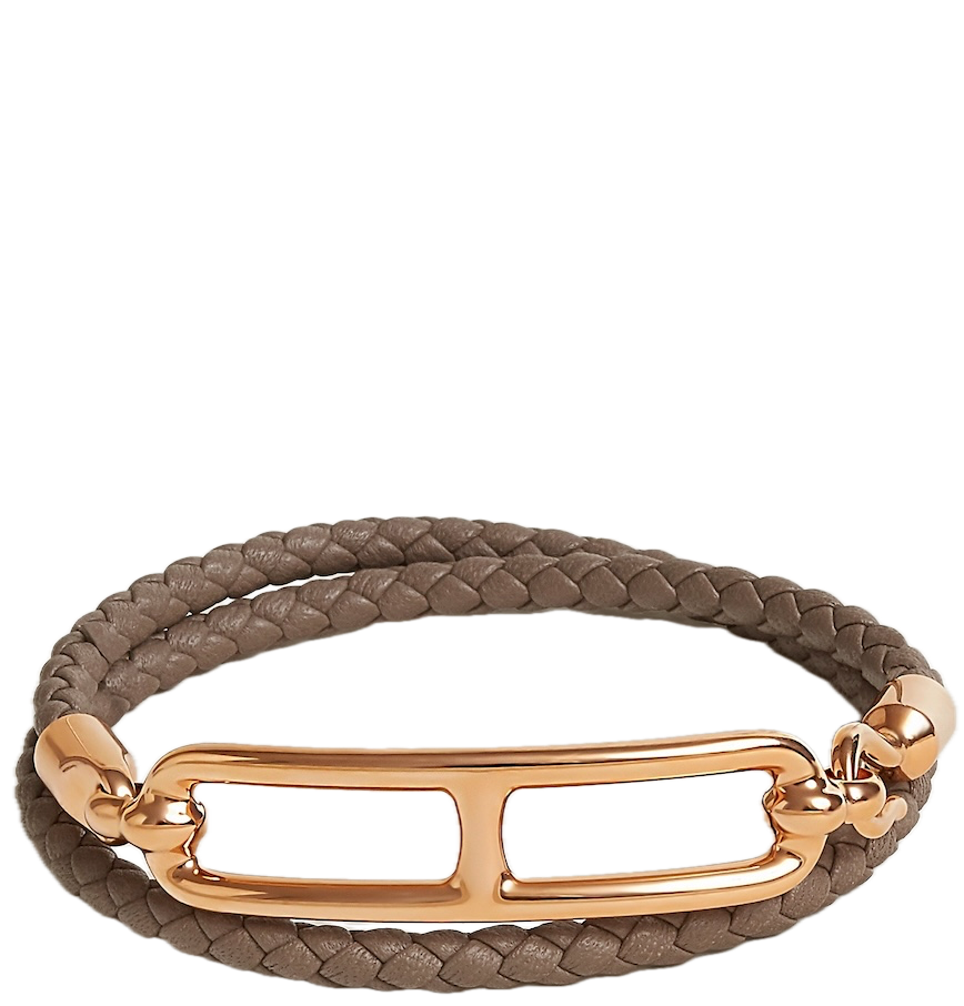  Vòng Tay Nữ Hermes Roulis Double Tour 'Étoupe Rose Gold' 