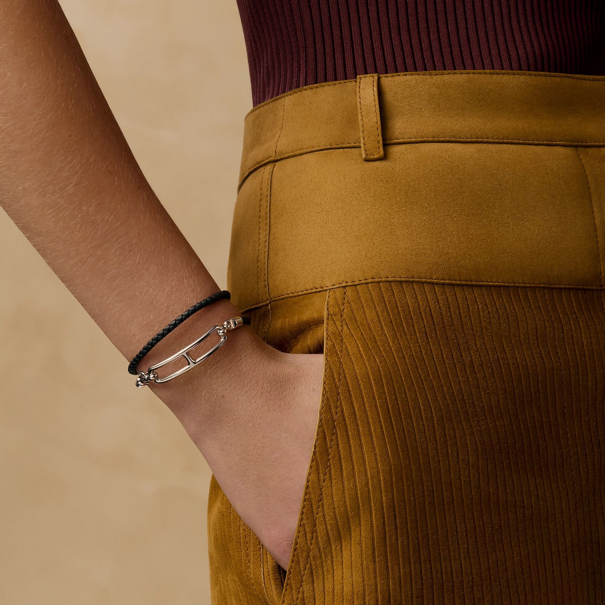  Vòng Tay Nữ Hermes Roulis Double Tour 'Noir Palladium' 