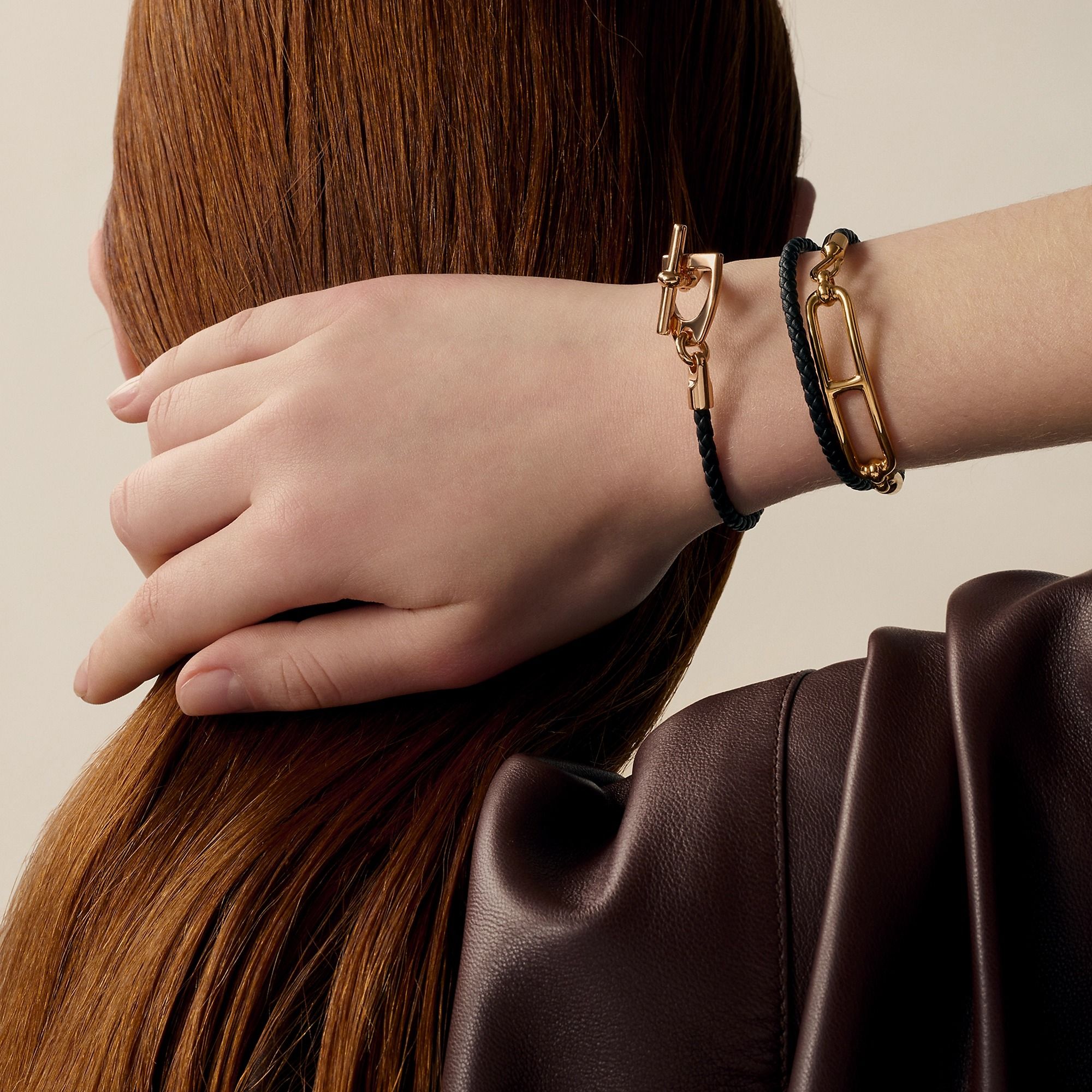  Vòng Tay Nữ Hermes Roulis Double Tour 'Noir Rose Gold' 