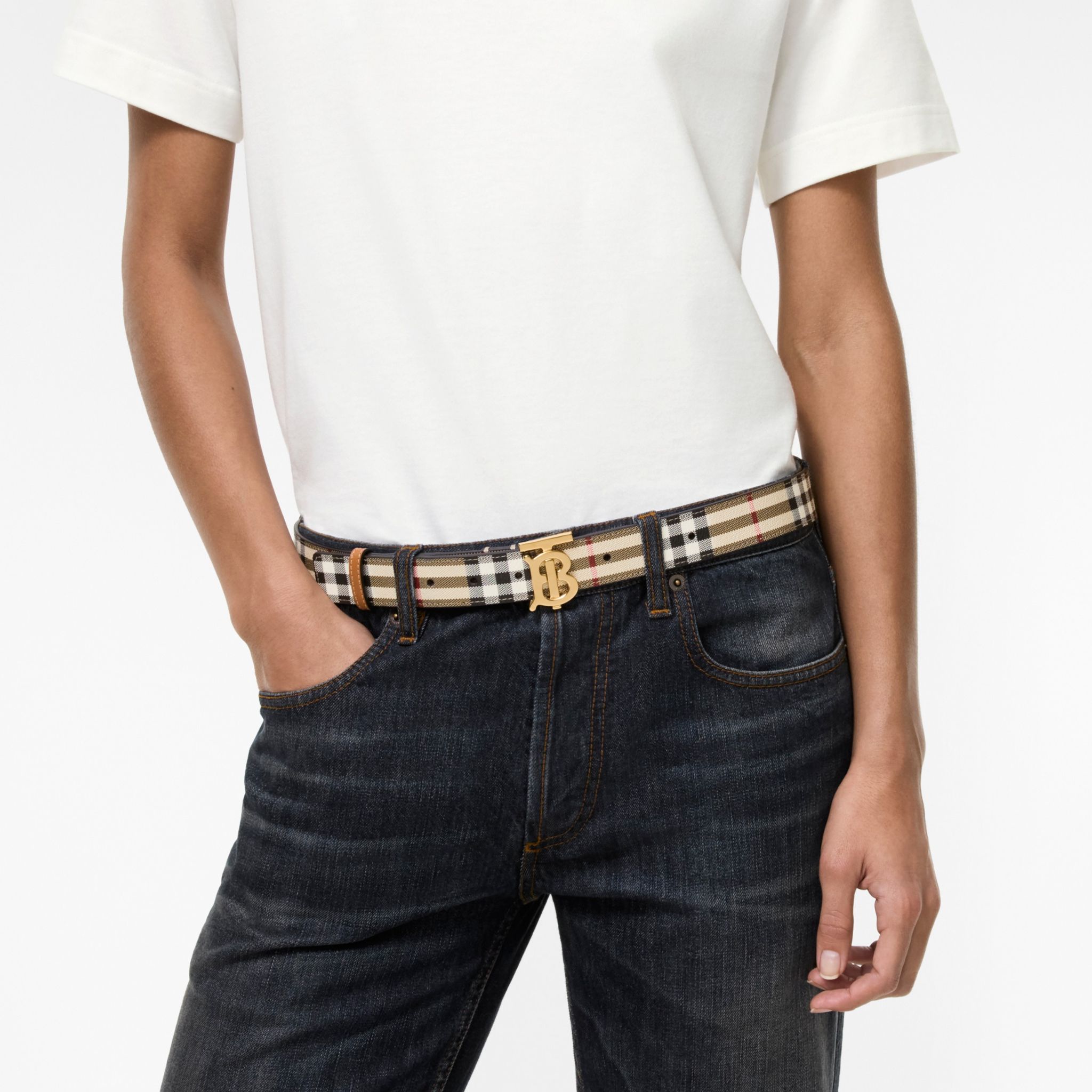  Thắt Lưng Nữ Burberry Check TB Belt 'Beige' 