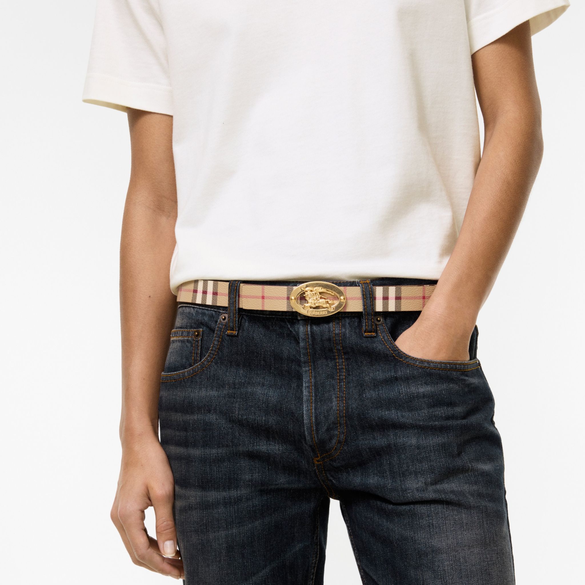 Thắt Lưng Nữ Burberry Reversible Check Oval Belt 'Beige' 