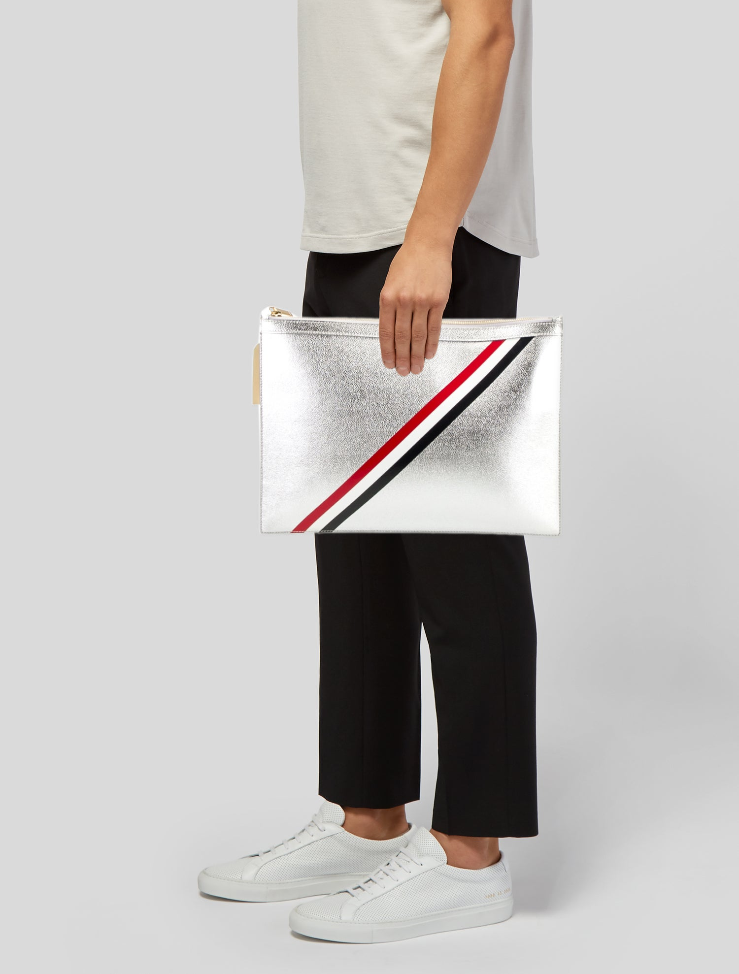  Túi Nam Thom Browne Leather Clutch 'Silver' 