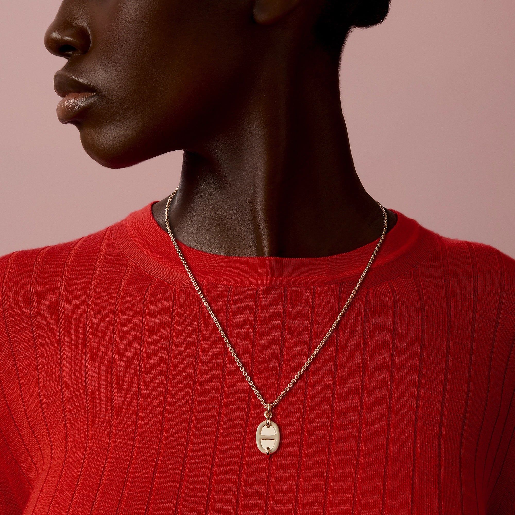  Vòng Cổ Nữ Hermes Mini Maillon 'Marron Glacé Rose Gold' 