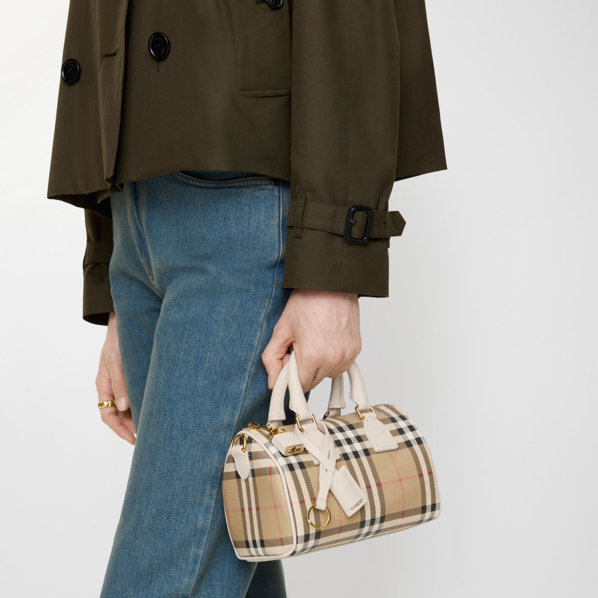  Túi Nữ Burberry Mini Check Bowling Bag 'Beige' 