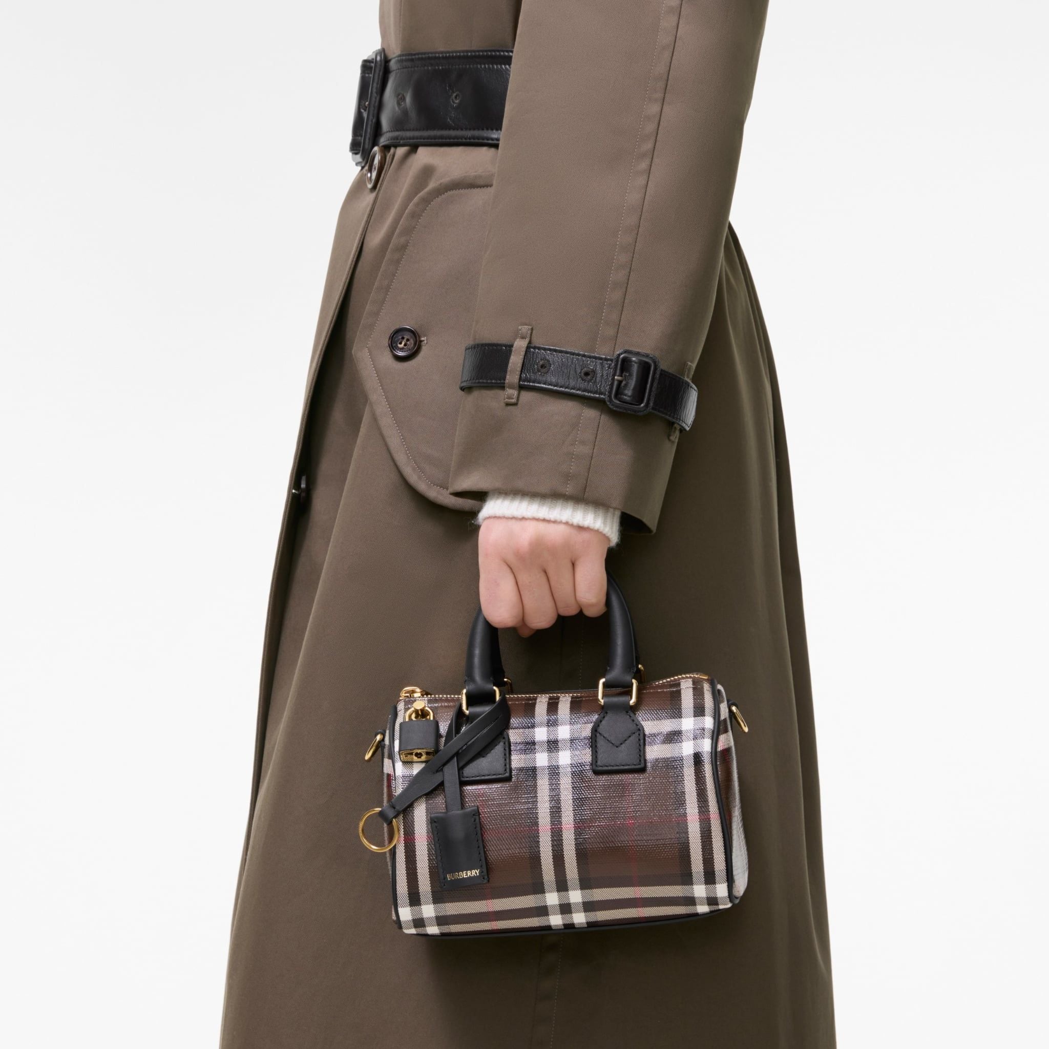  Túi Nữ Burberry Mini Check Bowling Bag 'Chocolate Brown' 