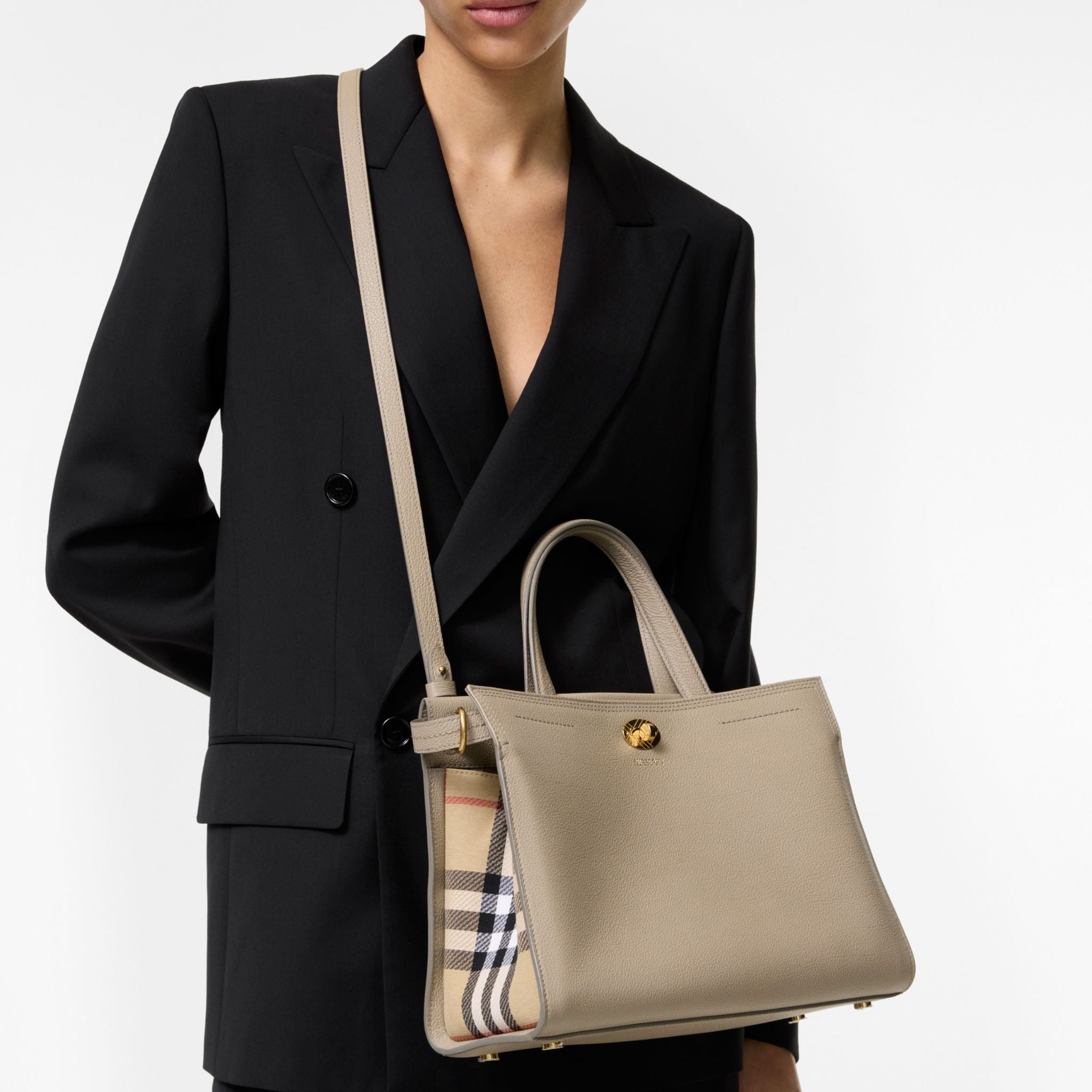  Túi Nữ Burberry Small Check Cotswolds Tote 'Mushroom Beige' 