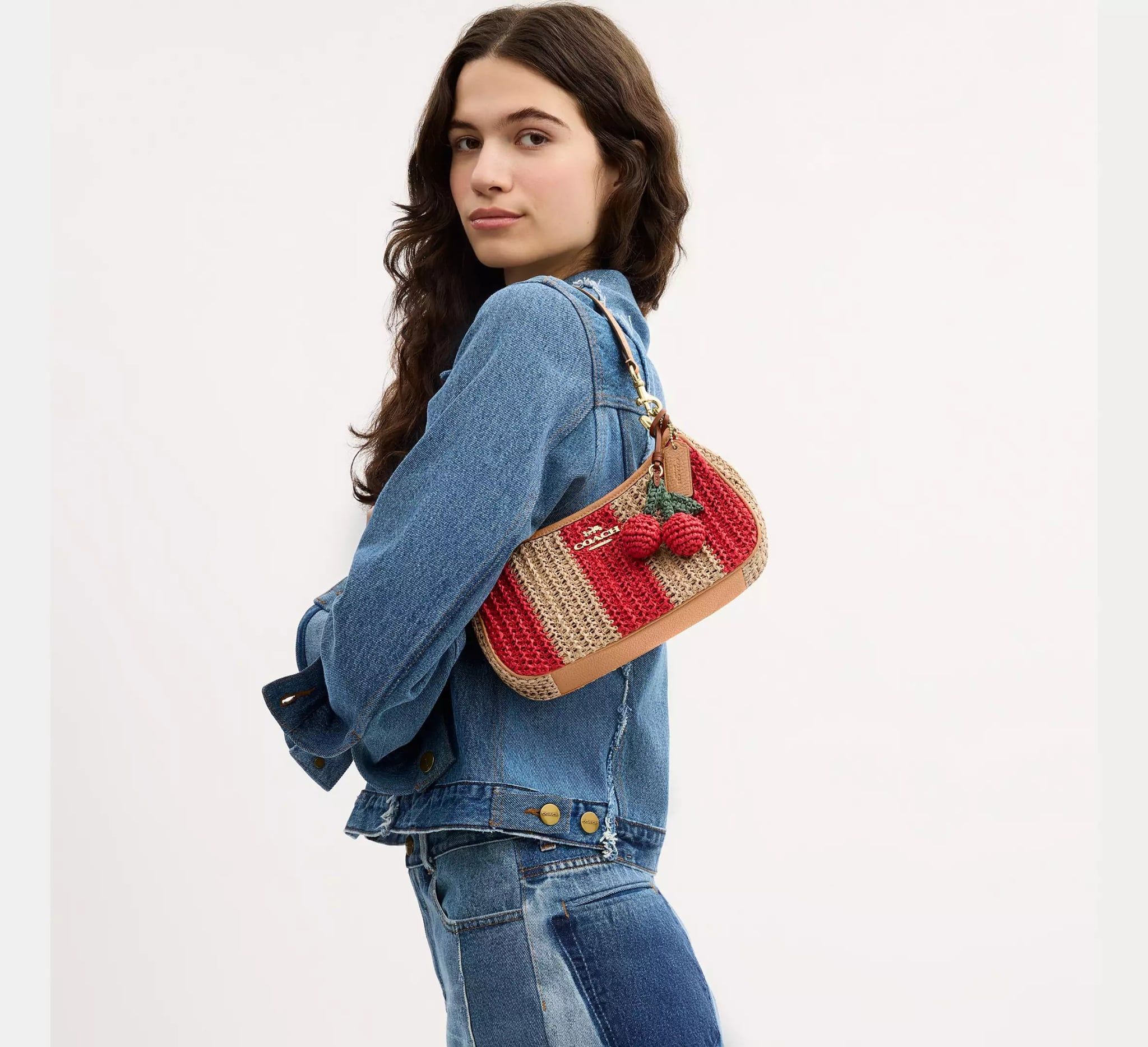  Túi Nữ Coach Teri Shoulder Bag Stripes And Charm 'Red' 
